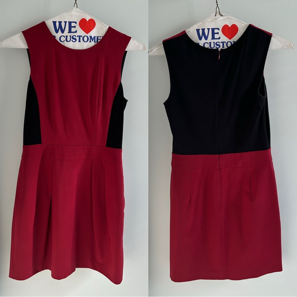 Theory Darua Tailor Red and Black Color Block Dress